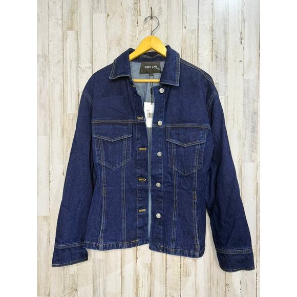 NWT Grey Lab Women's Denim Jacket Blue Size Small Button-Up Casual - Picture 1 of 4